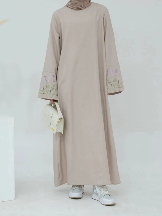 Jasmine Flower On Sleeve Abaya With Belt.